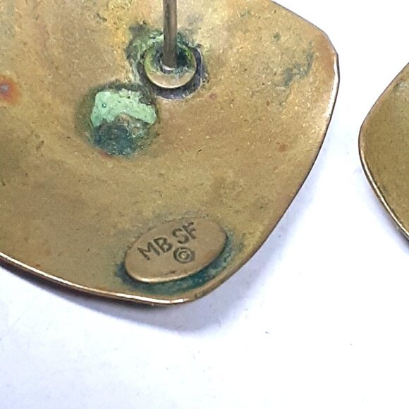 Marjorie Baer Earrings MBSF signed Mixed Metal Modernist Hand Made Hammered 1" - Picture 9 of 12